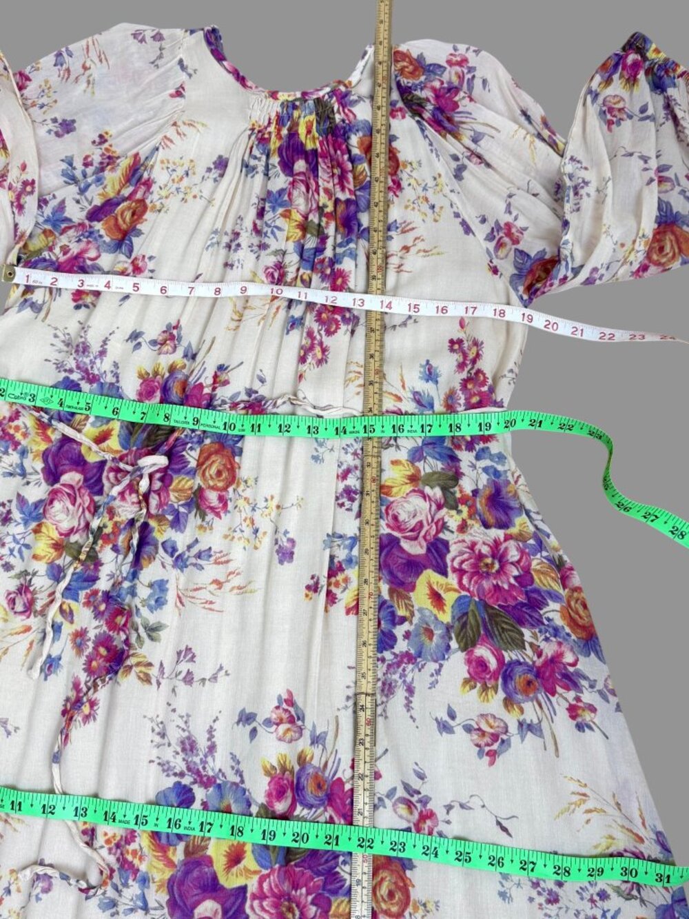 Auguste Maxi Dress Cotton Blend Floral Cottagecore Romantic Beige Multi (M) - Picture 10 of 10